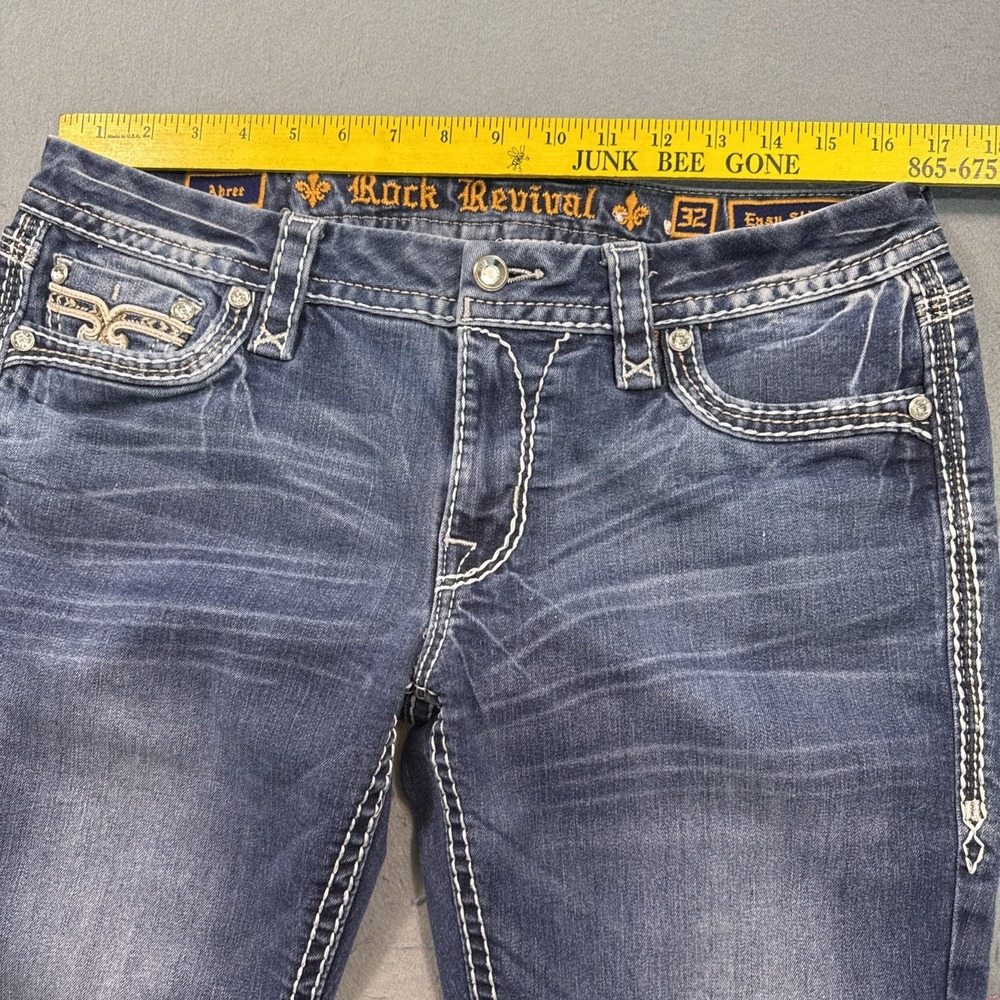 Rock Revival Abree Easy Skinny Jeans womens 33x31 THICK STITCH WHISKERING - Picture 9 of 10